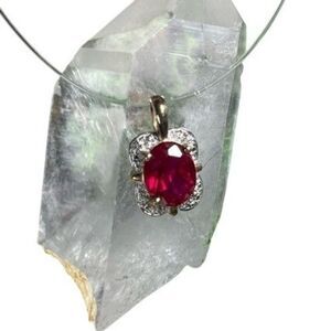 Ruby Pendant Red 925/ Gold plated Scalloped Halo Gemstone charm LN/NWOT